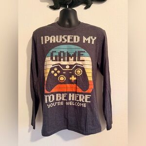 NWOT Port and Company Gray Long Sleeve Tee with Game Controller Design